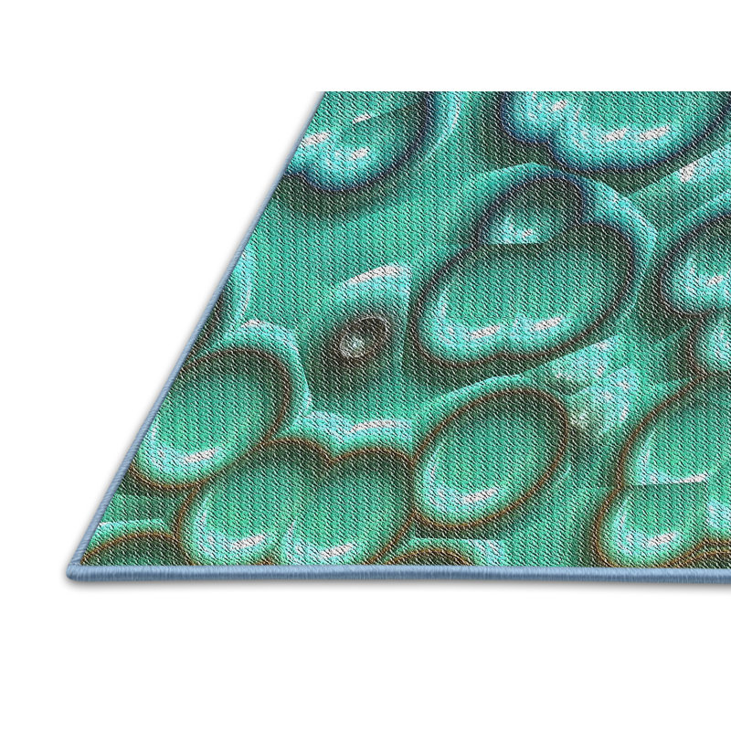 Tapis bleu turquoise/jaune à motifs, Rectangle 5 pi x 7 pi