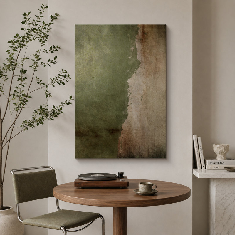 Œuvre d'art vert et beige vieilli, images murales abstraites rustiques modernes, impression sur toile encadrée, Toile tendue