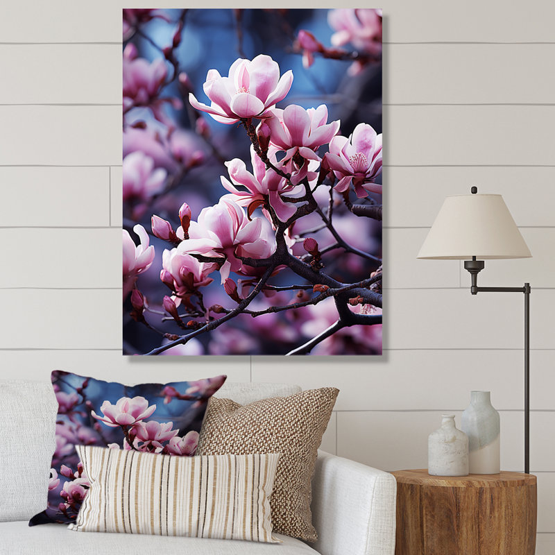 Magnolias mauves mystiques, impression sur toile, H 32 po x l 24 po x P 1 po, Toile tendue