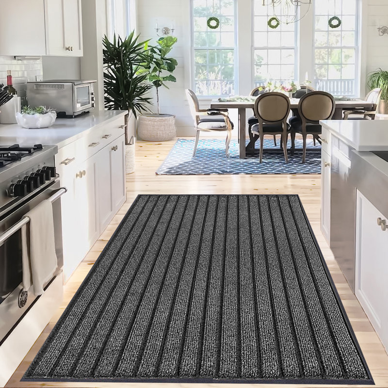 Kiyarah Non-Slip Striped Indoor / Outdoor Doormat, Grey, Rectanguar 80 x 150cm 