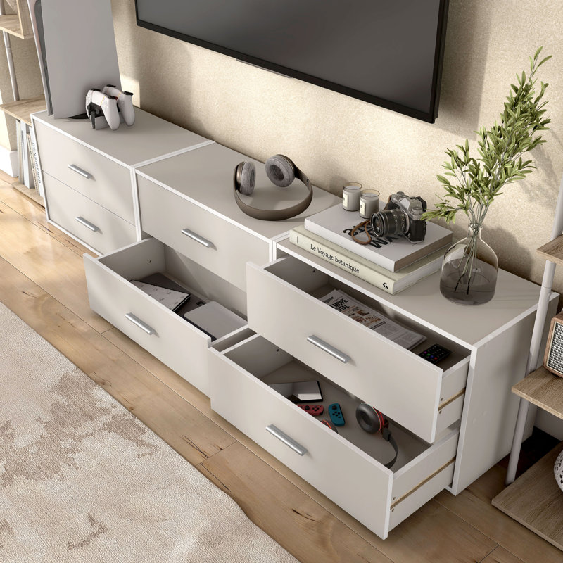 Breayla 15.7"H 2-Drawer Wooden Storage Bookcase, Greige