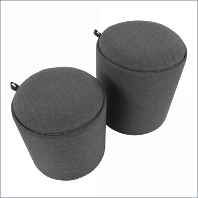 Ottoman Set, Contemporary Nesting for Seating/Storage/Serving – Charcoal Gray Fabric &amp; Natural Wood Tray | Fabric | Black