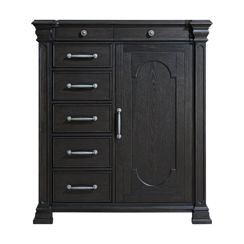  Commode noire à 1 porte et 7 tiroirs Paterson