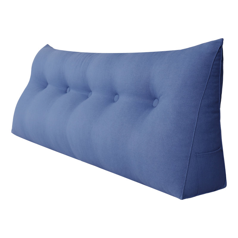 Sit-up Back Comfort Large Triangular Bolster Headboard Reading Wedge Pillow Compression, Queen, Blue