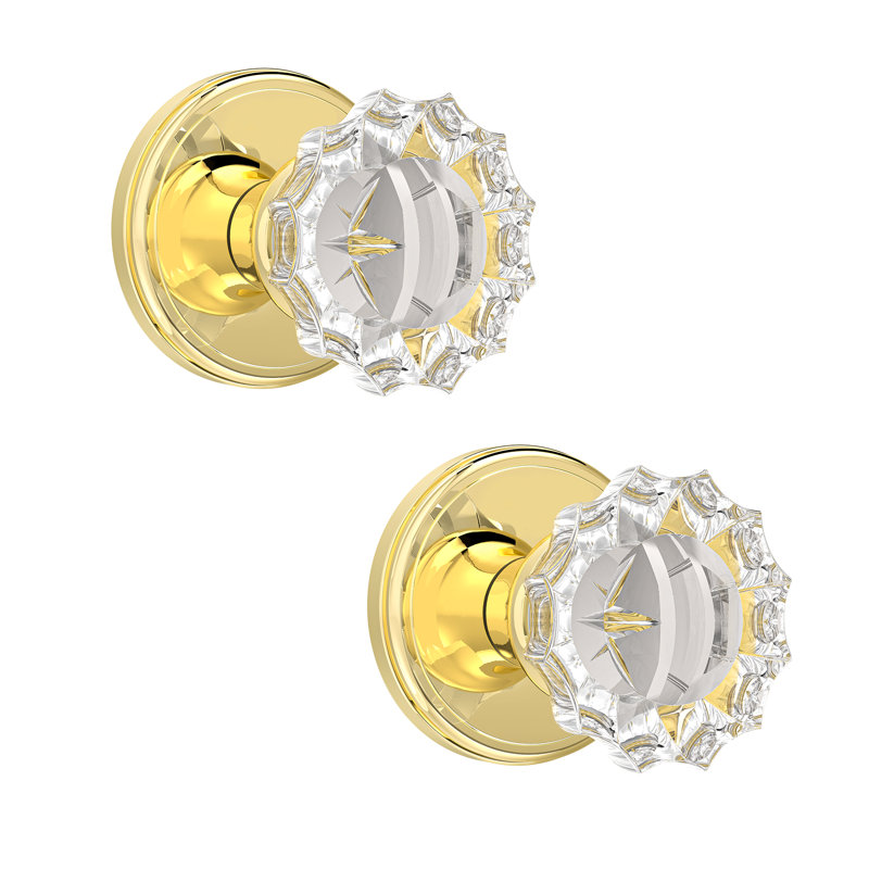 Coolnews Retro Elegant Series - Round Crystal Dummy Door Knobs, Polished Brass