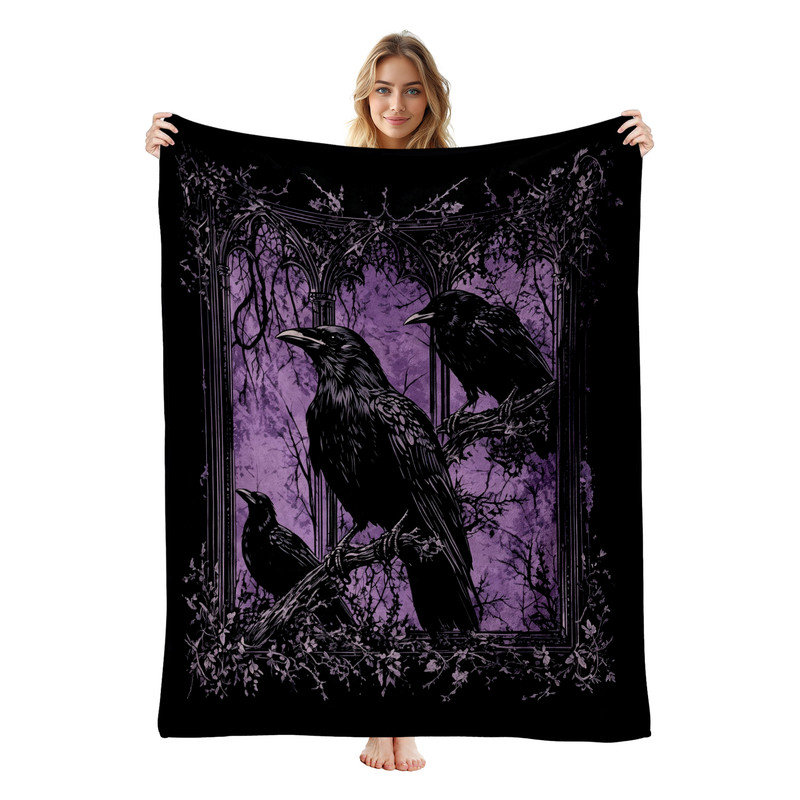 Jeté en flanelle JYK Halloween, Gothic Ravens Frame