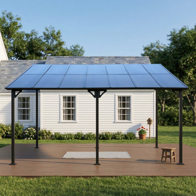 Pavillon de jardin d'extérieur en métal de 10 pi x 14 pi pour auvent - conception adossée au mur, fabrication robuste convenant aux patios, aux terrasses et aux cours arrière