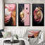 3 pièces sur toile - Retro Glam, art liquide minimal, rose, blanc, noir I-38327717-38327718