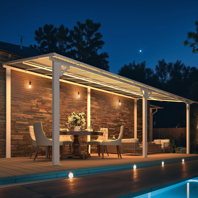 Aluminum Pergola with Canopy, White, 20 ft x 8 ft