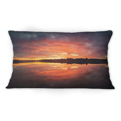 Design Art Bold Sunset Panorama Over Delia Lake - Traditional Printed Throw Pillow 1