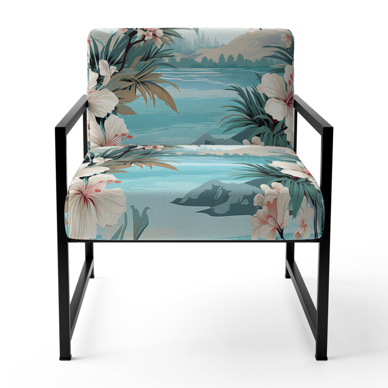 Chaise d'appoint rembourrée à motif abstrait bord de mer Seaside Reflections, Noir