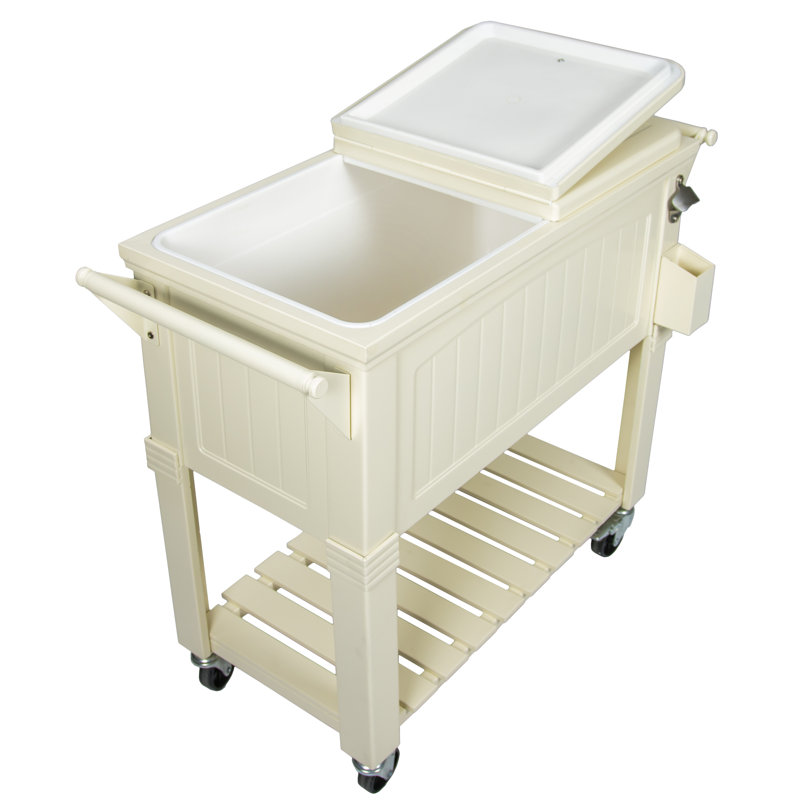 Glacière de patio à roulettes de style mobilier 80 pintes Permasteel, Crème, Sans cloison