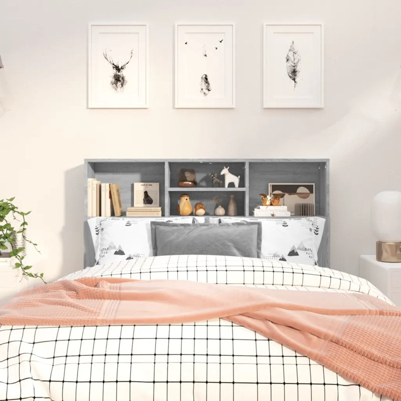 Headboard Cabinet Bedroom Home Indoor Bookcase, Grey Sonoma, Small Double (4')