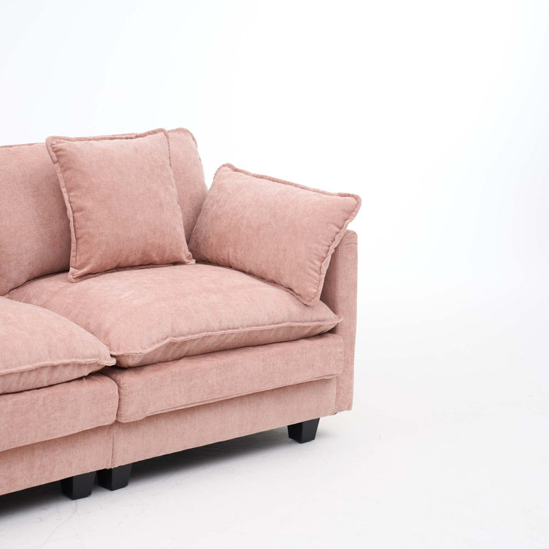 Canapé modulaire en L avec repose-pieds convertible, Tissu - Rose