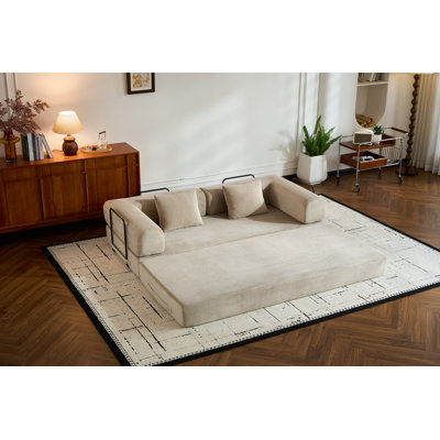 77.95" W Modern Convertible Sleeper Sofa with Fixed-Frame Cylindrical Pillow and Corduroy Fabric