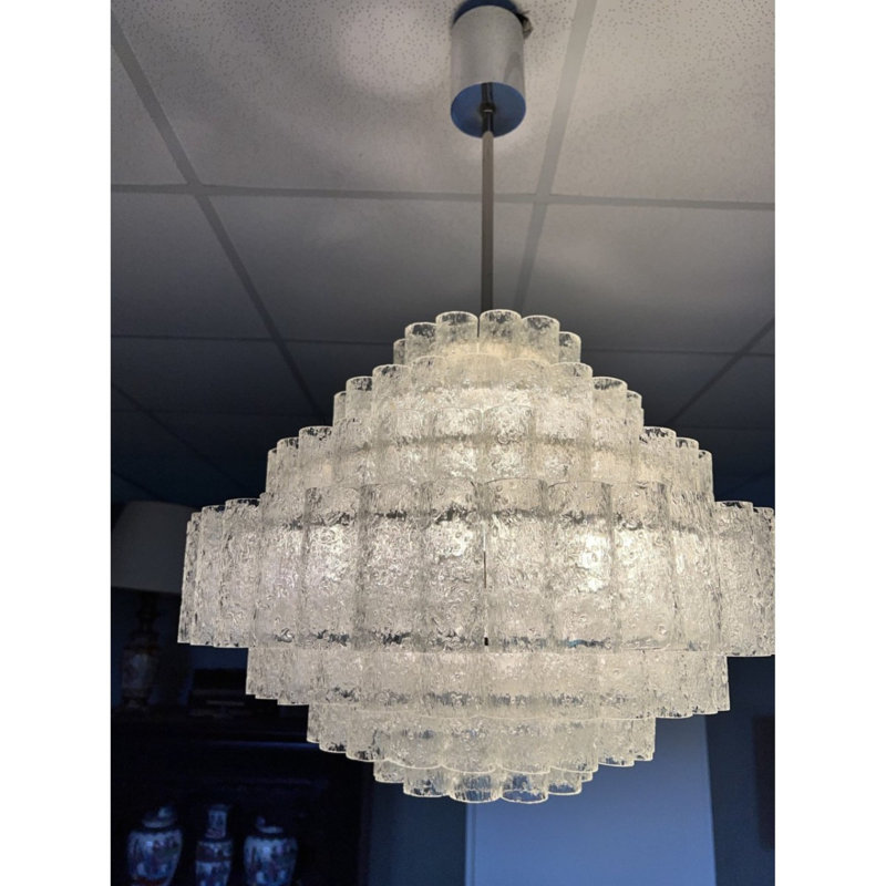 Lustre à niveaux, Nickel bruni, H 13 po x l 17 po x P 17 po, Fumée texturée