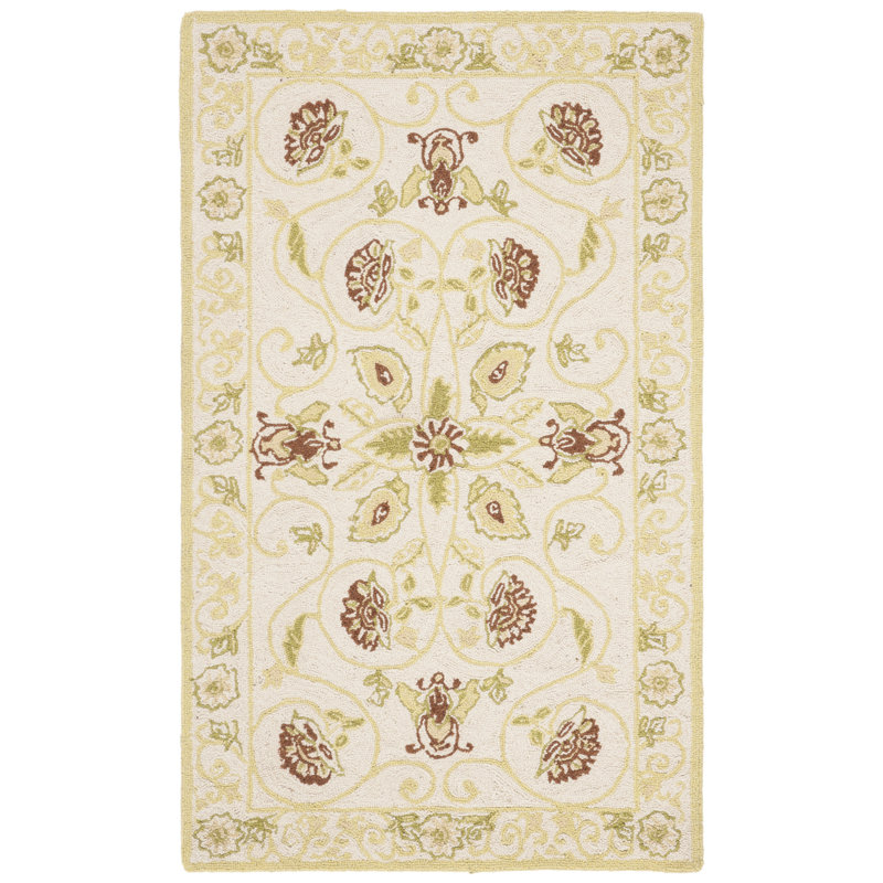 Horsten Hand Hooked Wool Pile Floral Rug, Rectangle 2'9" x 4'9"