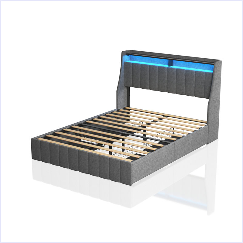 Cadre de lit avec DEL, 4 tiroirs de rangement portables sous le lit, Double