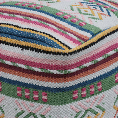 Ottoman Floor Cushion, Handcrafted Peruvian Print, Ivory Pink, 16x16x16 | Multicolor | Fabric