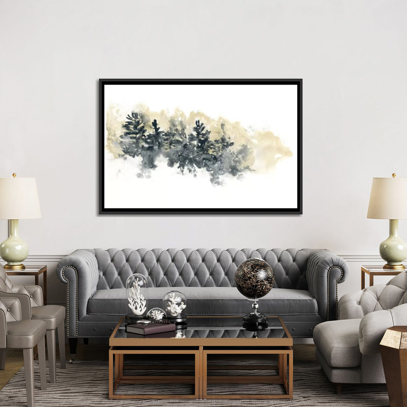 « misty hillside i », reproduction sur toile, H 18 po x l 26 po x P 1,5 po, Toile avec cadre noir, Pas de tapis