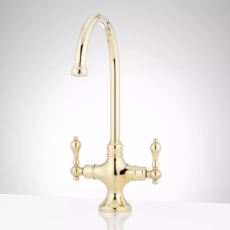 Isabel Double Handle Single Hole Bar and Kitchen Faucet, Polished Brass