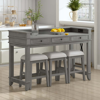 4-Piece Dining Table Set For 3, Retro Kitchen Table And Chairs Set With 3 Storage Drawers, Ideal For Small Spaces