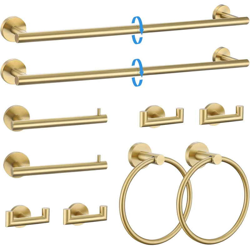 10-Piece Bathroom Hardware Set - Stainless Steel Towel Bar, Toilet Paper Holder, Towel Rings & Hooks - Wall-Mounted Durable