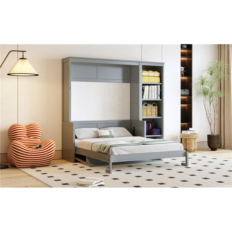 Lit escamotable double avec bureau et bibliothèque