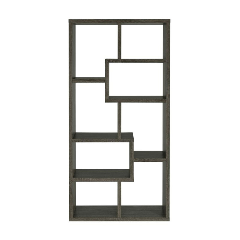 Bibliothèque rectangulaire à 10 tablettes en gris patiné, Gris, (10 tablettes) H 70,75 po x l 35 po x P 11,75 po