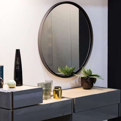 Miroir mural rond de 24 pouces pour salle de bain - Verre de 4 mm de diamètre non déformé, cadre en aluminium rouillé, conception incassable, guide d'installation dans le paquet Vis en métal renforcé, incluses