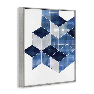 Cubes géométriques empilés, estampe numérique encadrée par Steller Design Studio