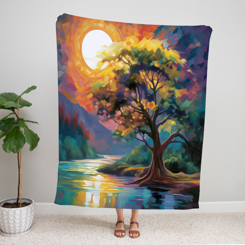 Throw Blanket, 51" W x 60" L, Floral/Abstract, Green/Blue/Brown