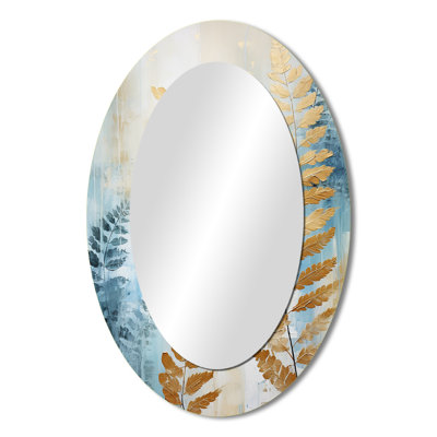 Blue And Golden Ferns Symphony V - Large Oval Wall Mirror On Metal