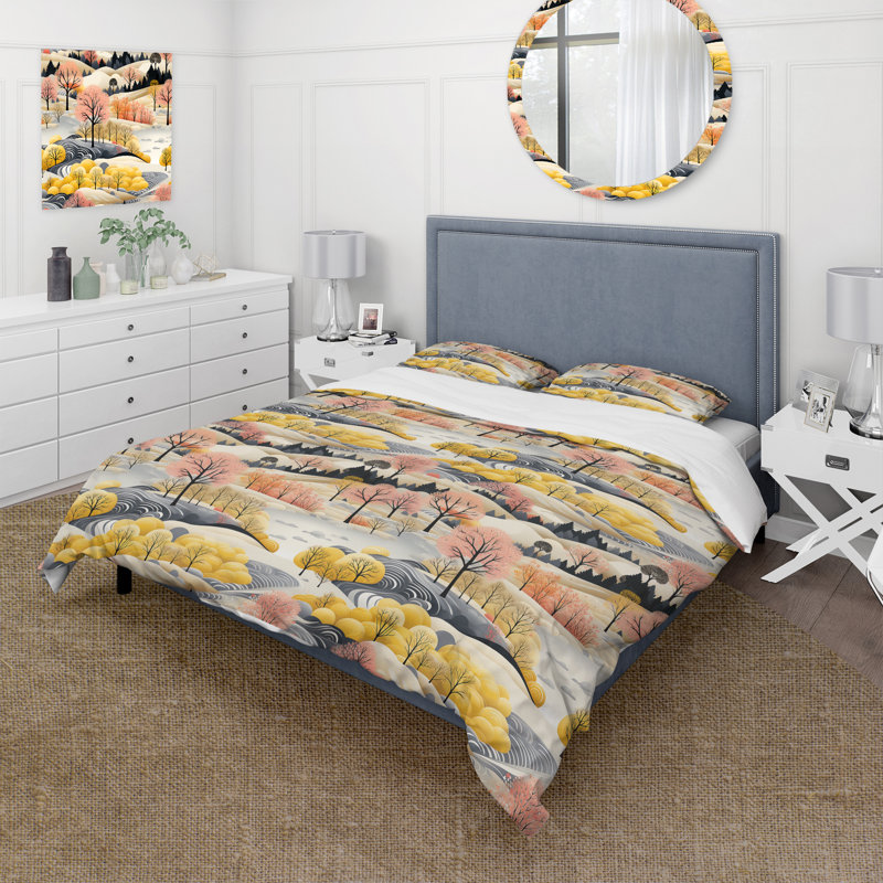Ensemble de housse de couette Autumn Scenery Scandinavian, Housse de couette pour grand lit et 2 taies décor
