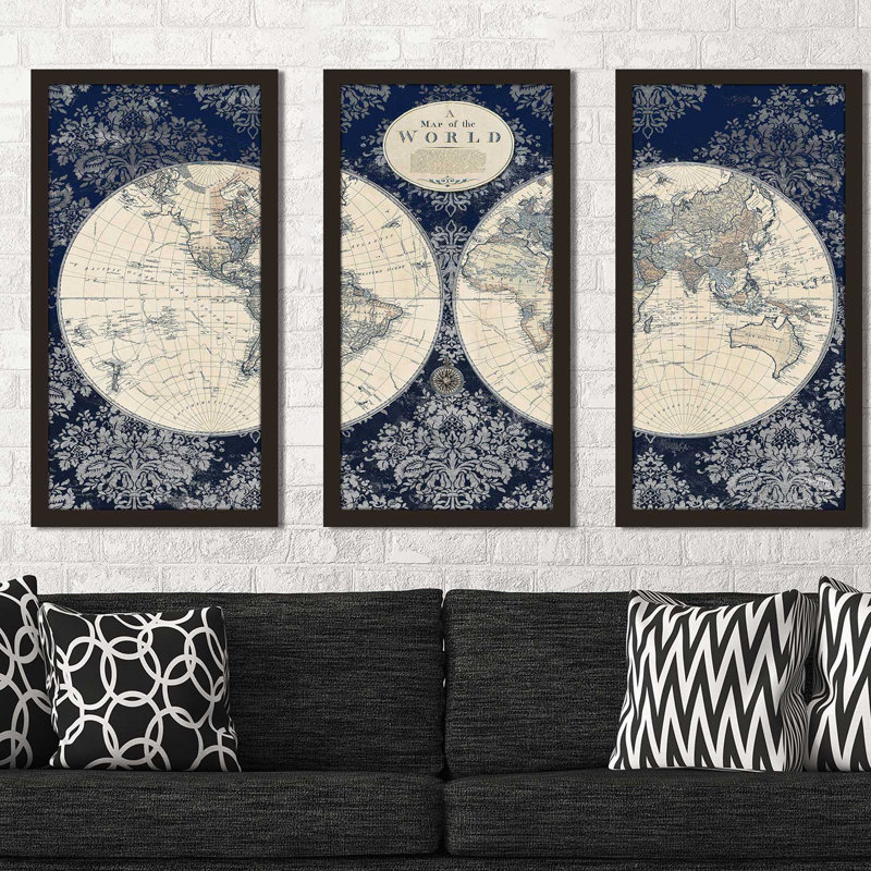 « blue map of the world », reproduction d’impression à multiples images, L 52,5 po x H 33,5 po x P 1 po
