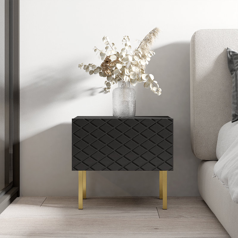 Braylon 17.9" Nightstand with High Gloss Finish, Black