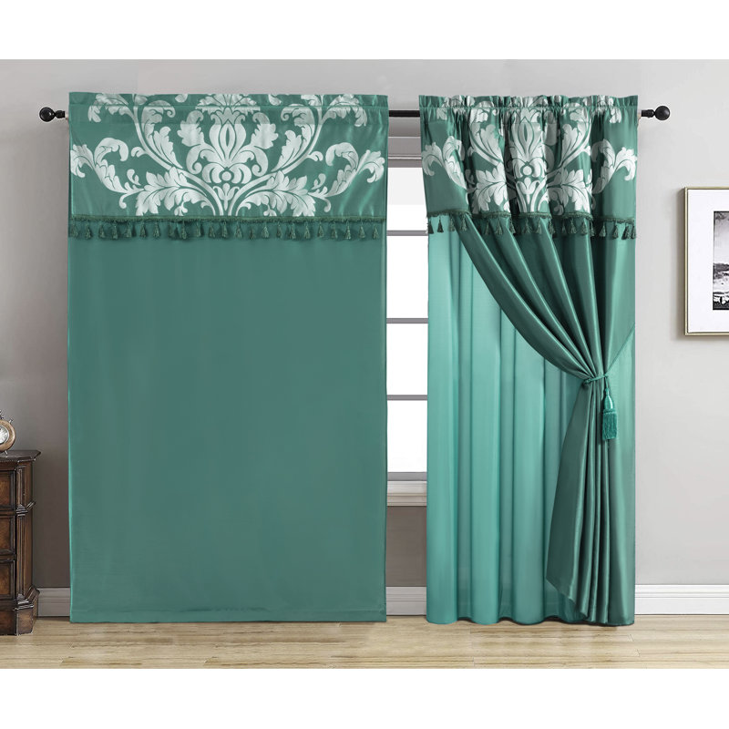 Royale Room Darkening Curtain Pair, Green/Silver
