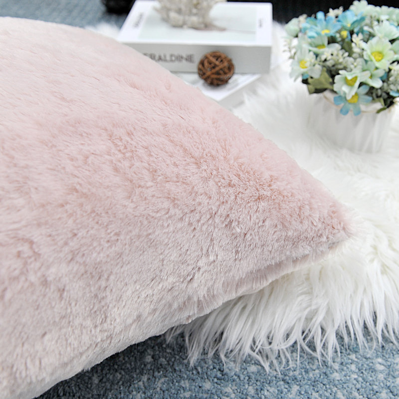 Housse de coussin réversible en fausse fourrure, Rose clair