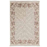 Floral Area Rug in Ivory/Gray/Light Pink