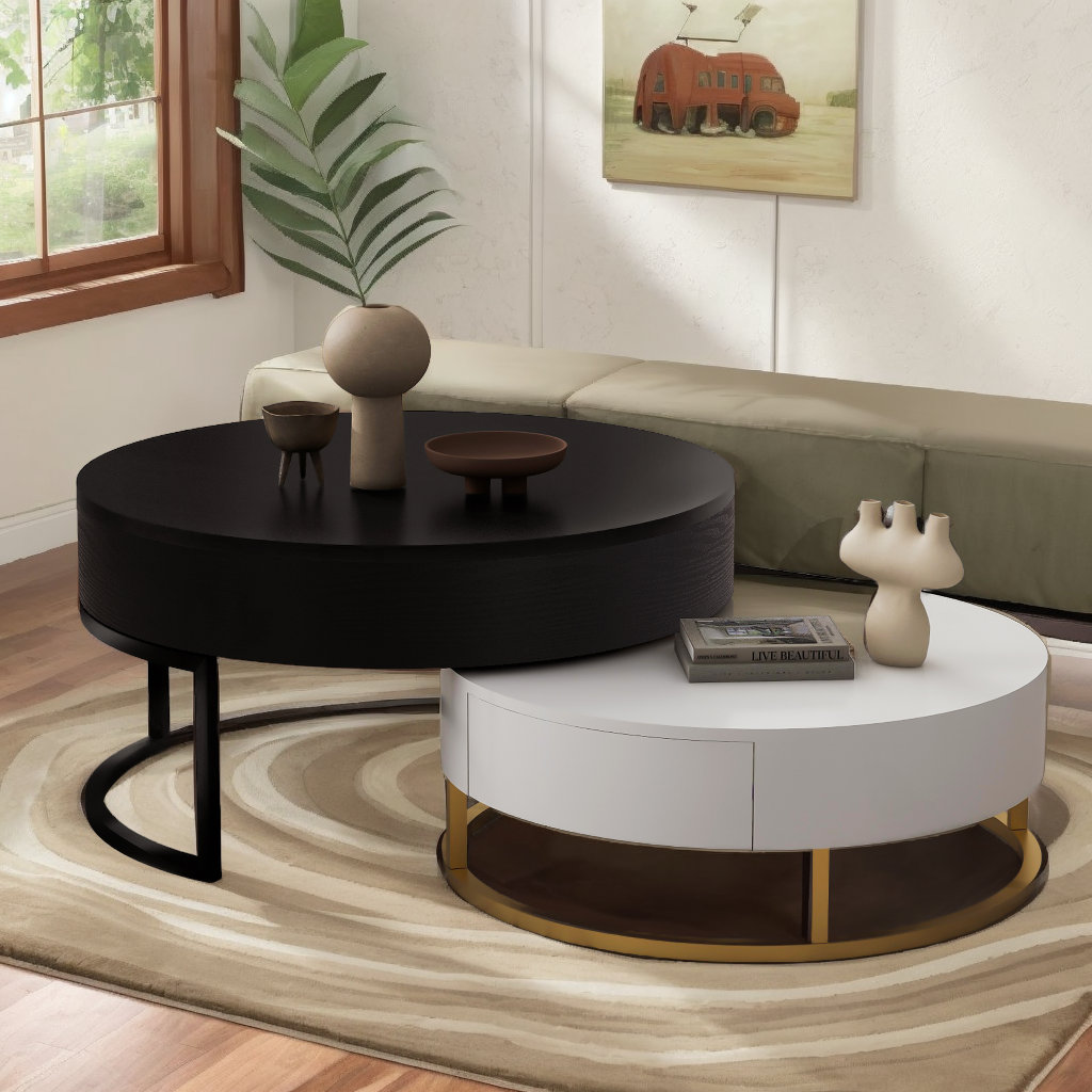 Mercer41 Jonah Coffee Table, LiftTop Round Nesting Table With 2