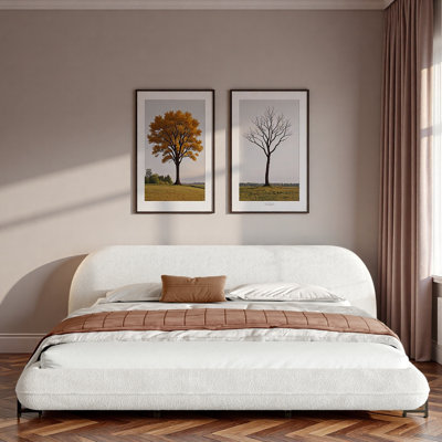 Upholstered Platform Bed With Curve-shaped Thick Headboard And Sturdy Legs