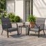 Ensemble de 3 chaises d'extérieur en osier toutes saisons avec coussins intégrés à séchage rapide et table basse en rotin