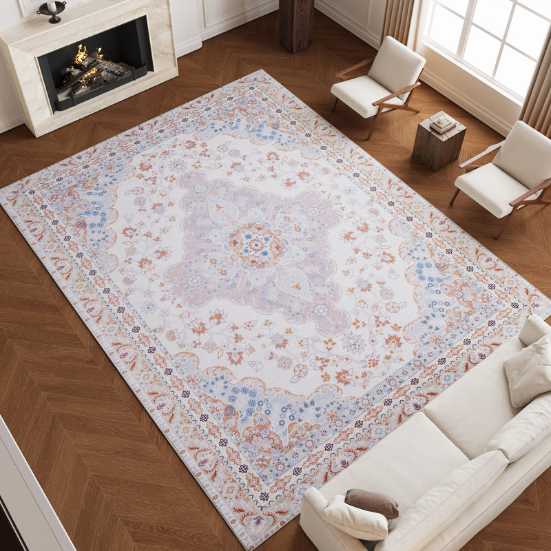 Washable Area Rug Low-Pile No-Slip Indoor Oriental Rug, Rectangle 5' x 7'