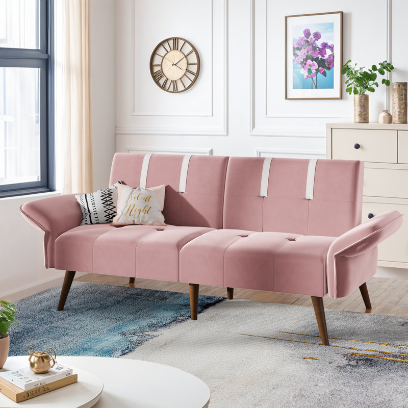 Canapé convertible en futon 69,69 po Brooksley, Velours rose