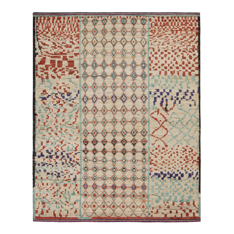 Moroccan Hand Knotted Geometric Area Rug, Rectangle 9' x 12'