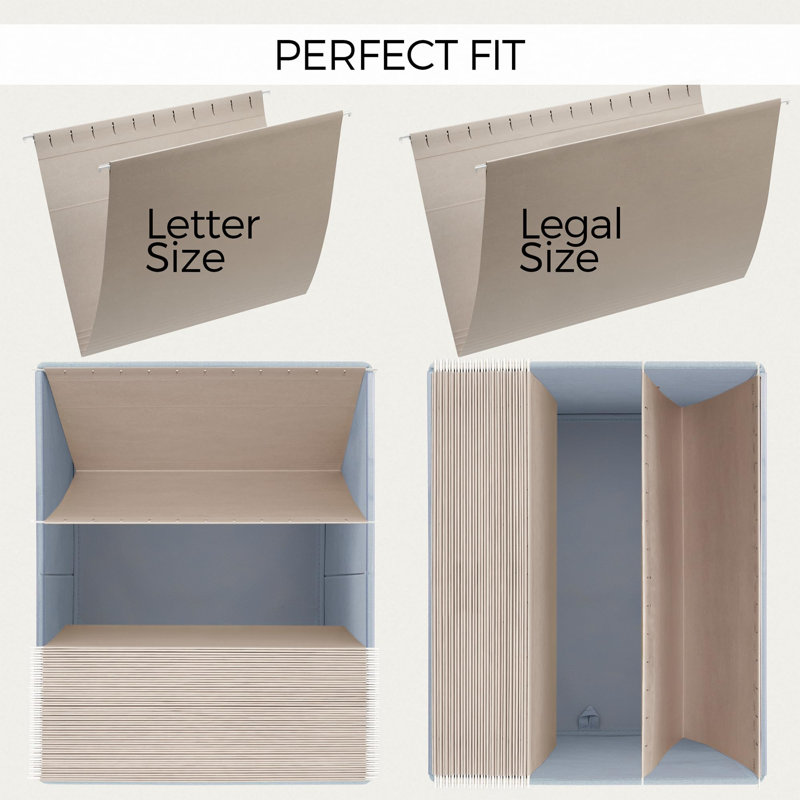 Decorative File Organizer Box Set Of 2 - Collapsible Linen Filing Cabinets W/Handles Are Perfect To Store All Your Documents & Hanging File Folders - Portable Easy Slide File Crates With Lid