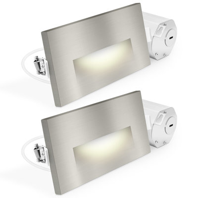 Luxrite Horizontal Clip-In LED Step Lights, 5CCT, 3W, 150LM, 90° Beam, Dimmable, 120V, IP65, Interchangeable Plate Cover, ETL, Brushed Nickel 2 Pack