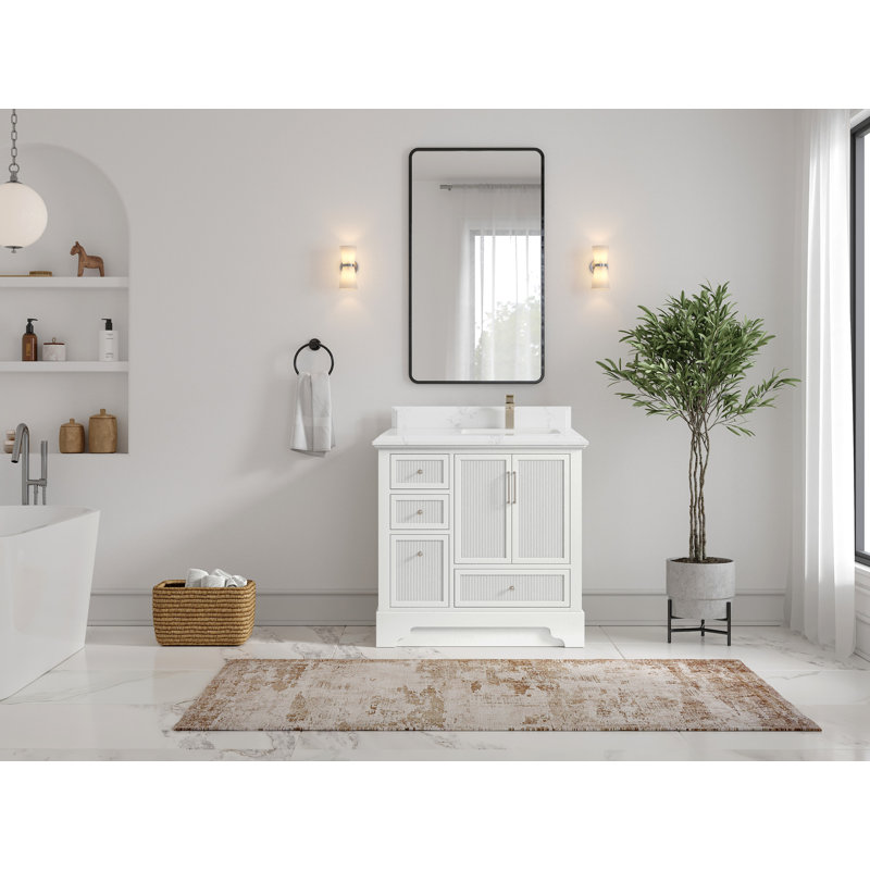 Meuble-lavabo simple 36 po avec plateau en quartz Alys