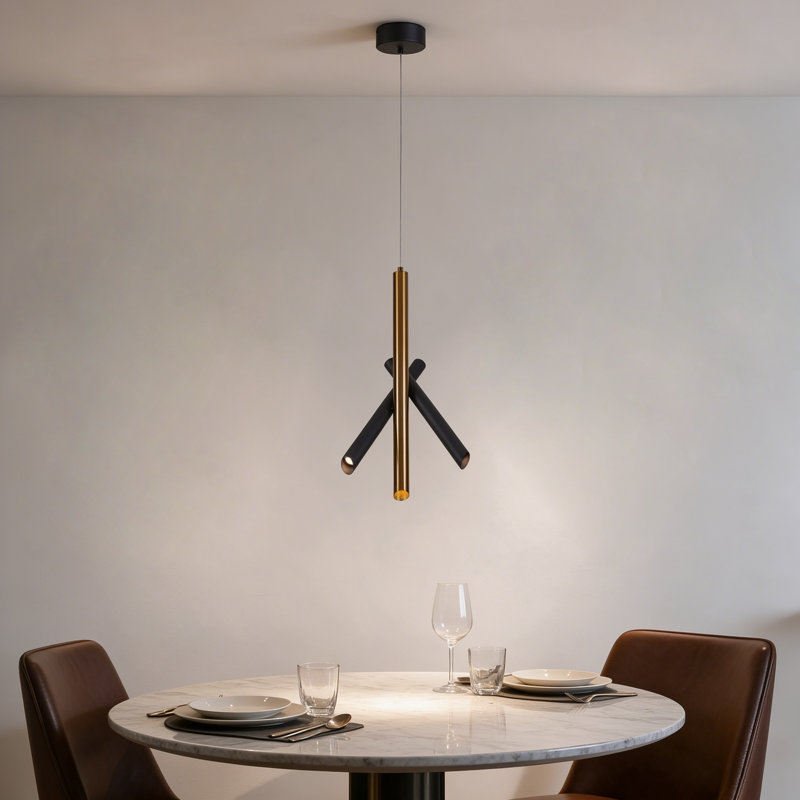 Contemporary 3-Light Adjustable Spotlight Pendant, Matte Black & Brushed Copper Hanging Lamp
