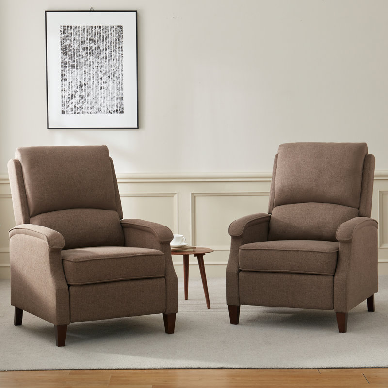  30.3'' Wide Manual Push Back Recliner Chair, Brown Fabric